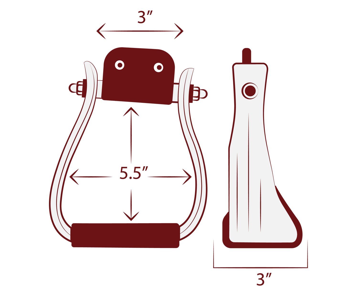 “Trailmaster” Incline Comfort Stirrups - Measurements