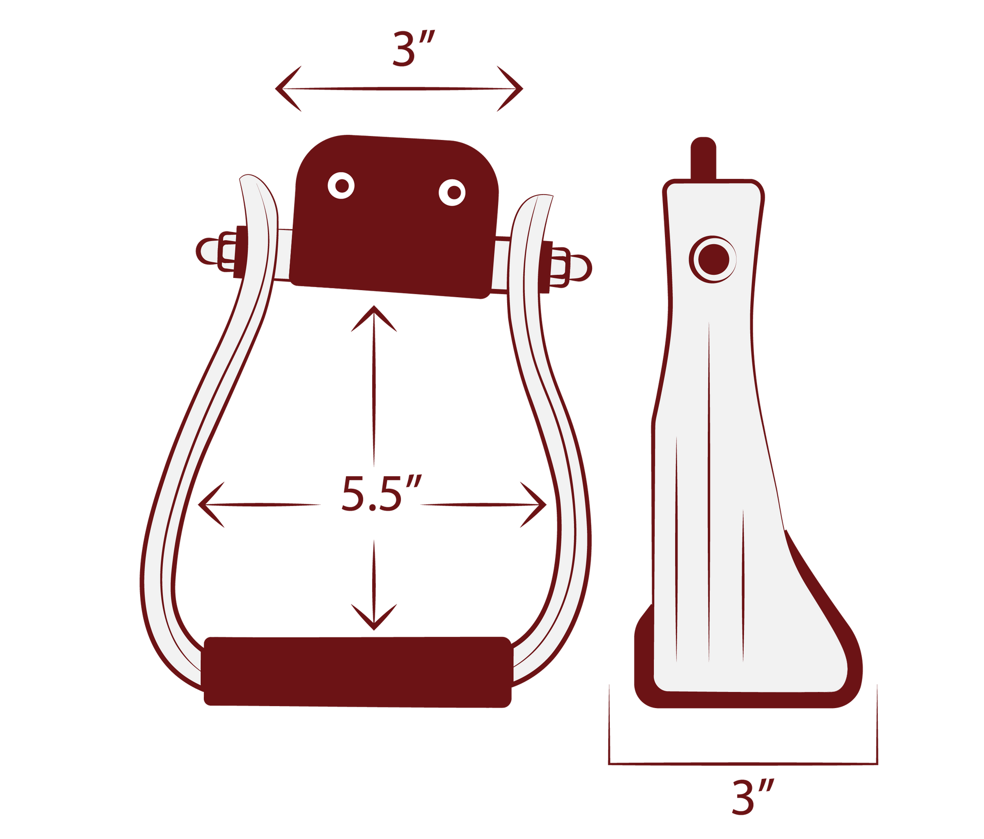 “Trailmaster” Incline Comfort Stirrups - Measurements